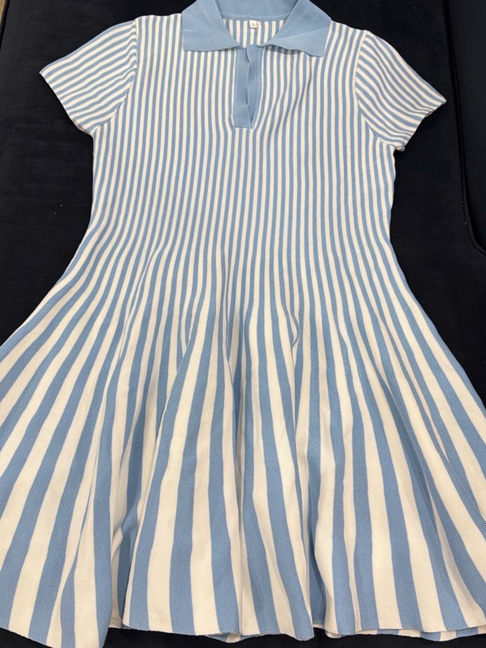 Blue & White Striped Collared Mini Dress – Short Sleeve
